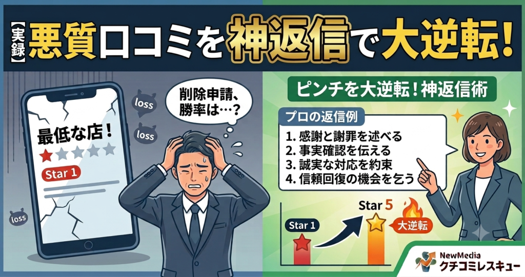 【実録】星1つの嫌がらせ口コミ。削除申請のリアルな勝率と、ピンチを大逆転に変えるプロの返信術