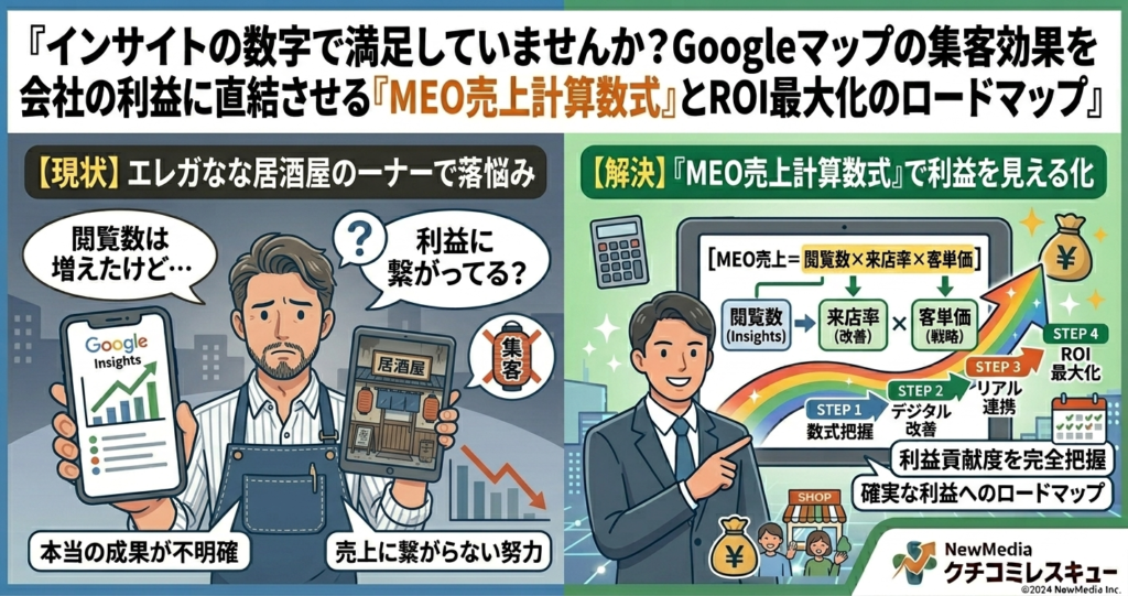 インサイトの数字で満足していませんか？Googleマップの集客効果を会社の利益に直結させる『MEO売上計算数式』とROI最大化のロードマップ