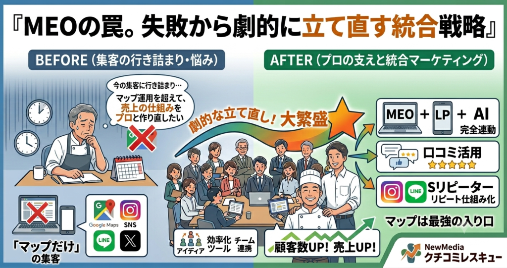 MEO対策の嘘と現実。失敗から学んだ「マップだけでは救えない店舗」を劇的に立て直す統合マーケティング戦略