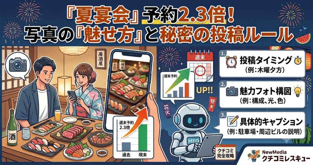 【夏のご宴会】客単価の高い個室居酒屋が、週末の予約数を2.3倍に跳ね上げた写真の『魅せ方』と秘密の投稿ルール