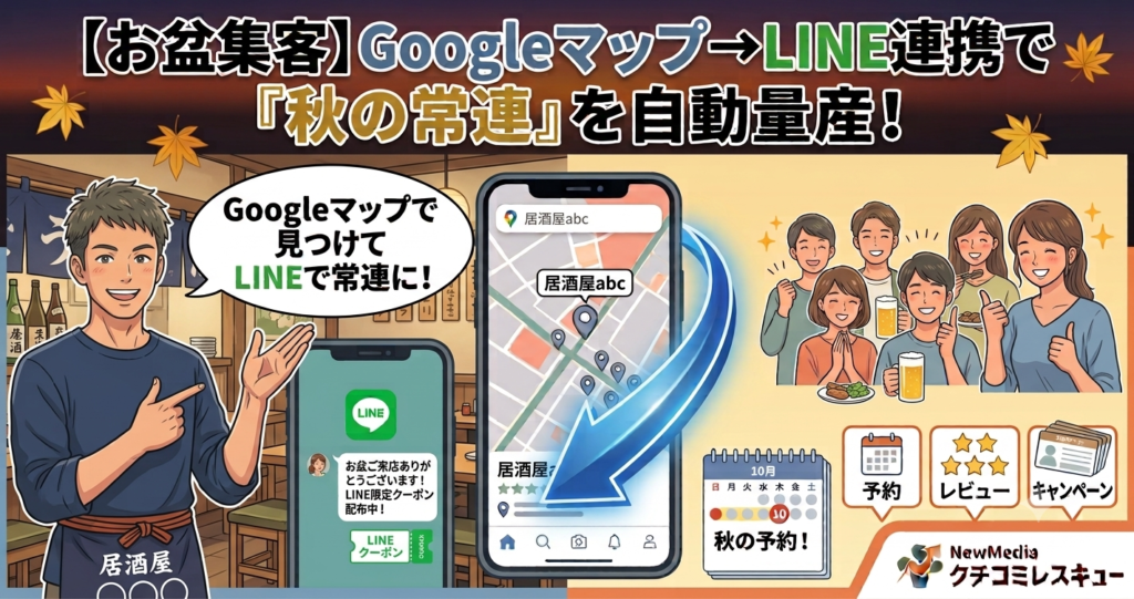 【お盆集客】一発屋で終わらせない！GoogleマップからLINEへ繋ぎ『秋の常連客』を自動量産する2大ツール連携術